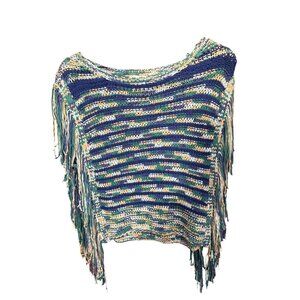 1. State Multicolor Fringe Knitted Poncho Sweater Top Womens Size S